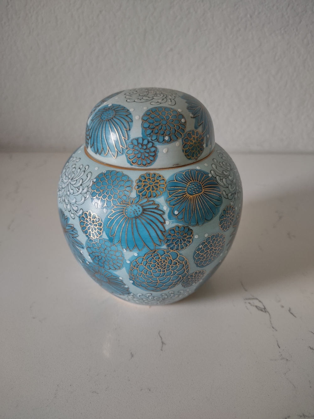 Decorative Ceramic Ginger Jar with Blue Floral Motif
